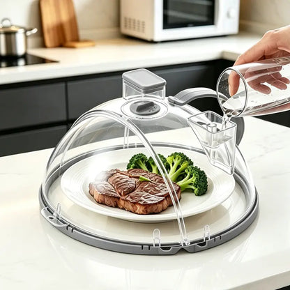 Foldable Microwave Splatter Cover with Dual Water Steamer