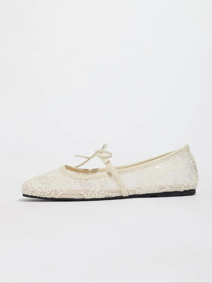 Women's Embroidered Mesh Netted Ballet Flats