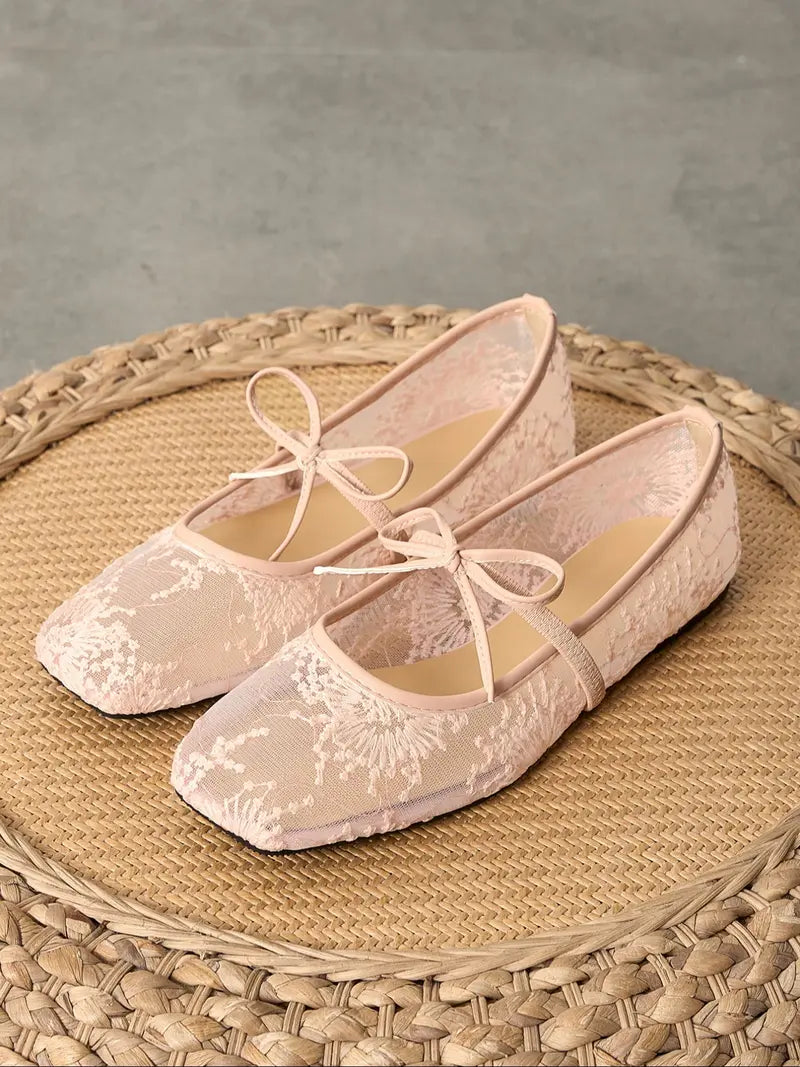 Women's Embroidered Mesh Netted Ballet Flats
