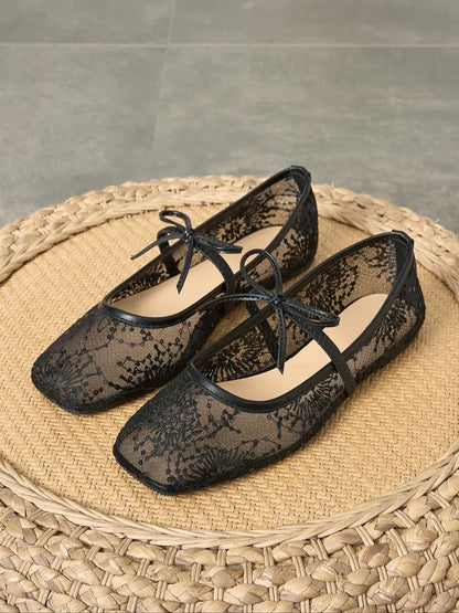 Women's Embroidered Mesh Netted Ballet Flats