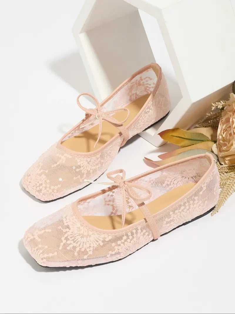 Women's Embroidered Mesh Netted Ballet Flats