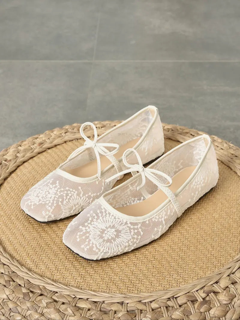 Women's Embroidered Mesh Netted Ballet Flats