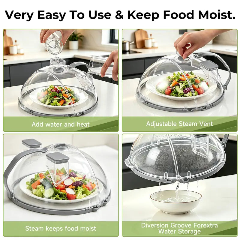 Foldable Microwave Splatter Cover with Dual Water Steamer