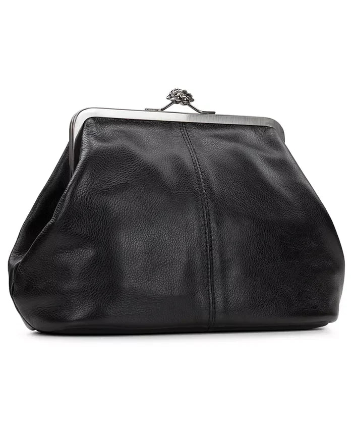 Kiss-lock Closure Adorned Leather Bag