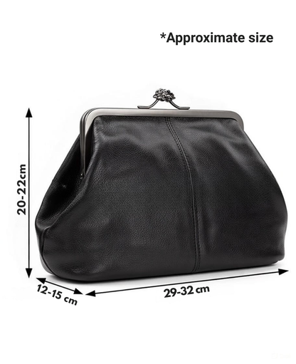 Kiss-lock Closure Adorned Leather Bag